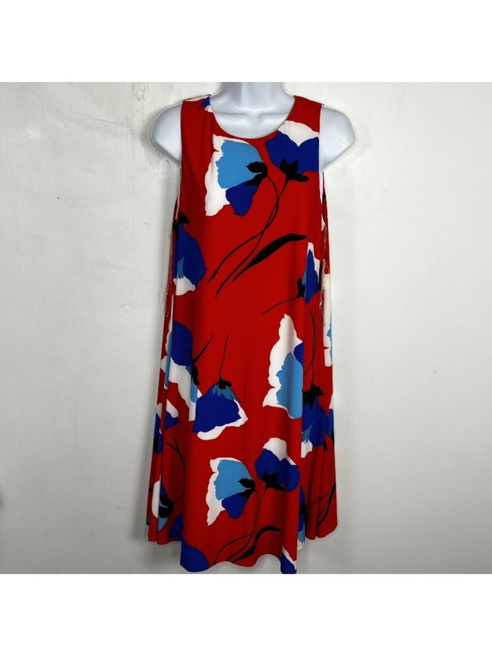 NEW Anne Klein Sheath Dress Sz 10 Red White Blue Floral Sleeveless Lined Stretch